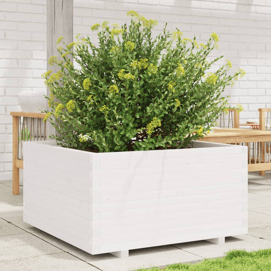 Garden Planter White 90x90x49.5 cm Solid Wood Pine