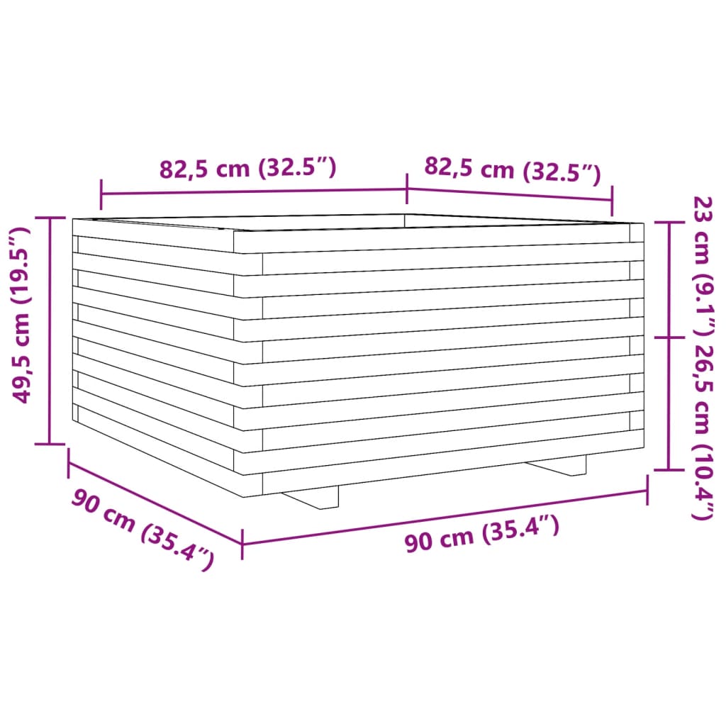 Garden Planter Wax Brown 90x90x49.5 cm Solid Wood Pine