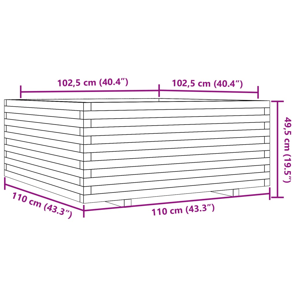 Garden Planter Wax Brown 110x110x49.5 cm Solid Wood Pine