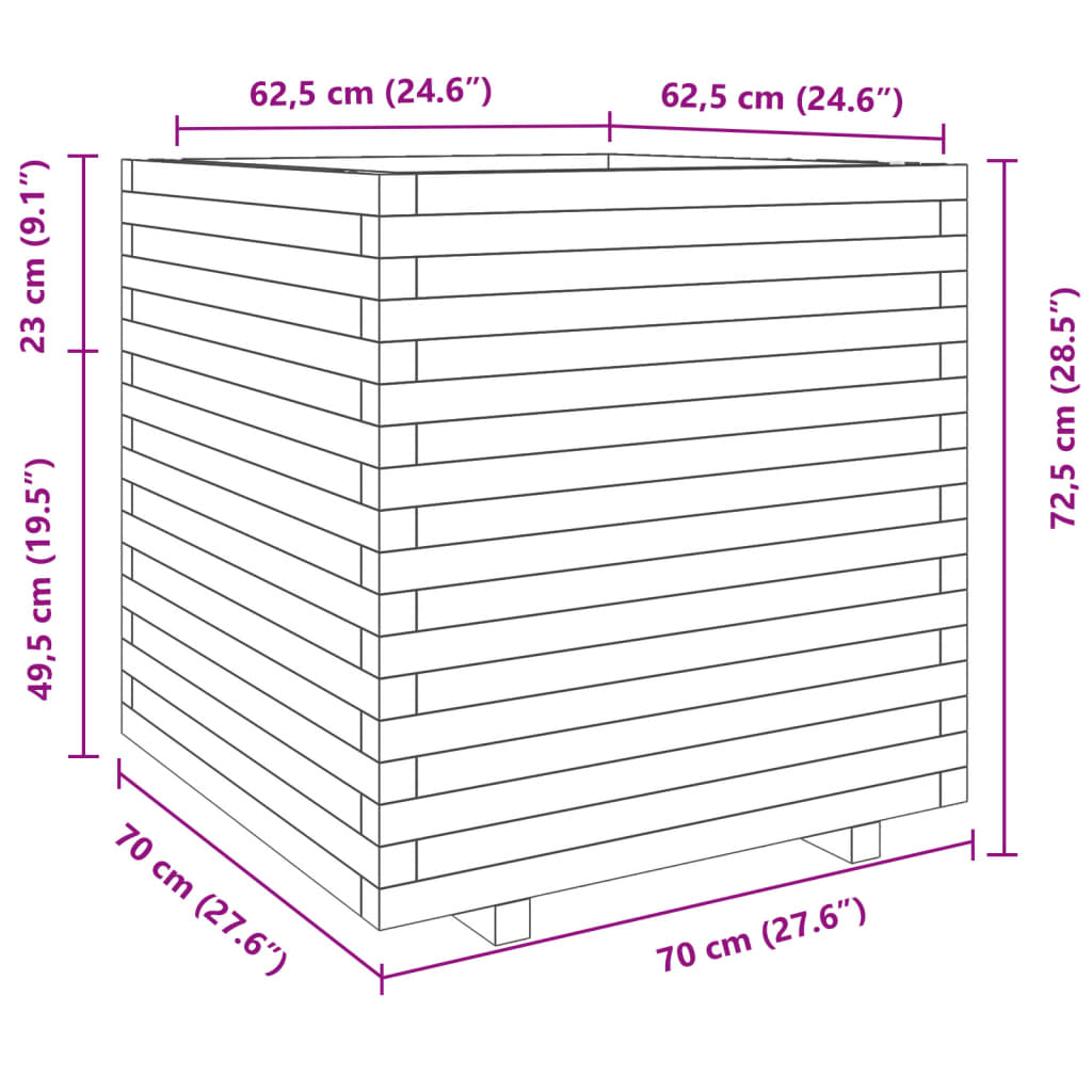 Garden Planter 70x70x72.5 cm Solid Wood Pine