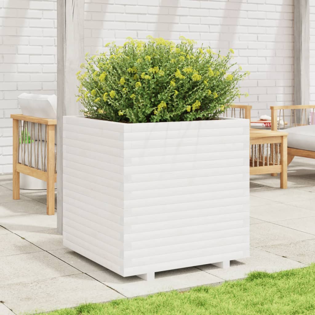 Garden Planter White 70x70x72.5 cm Solid Wood Pine