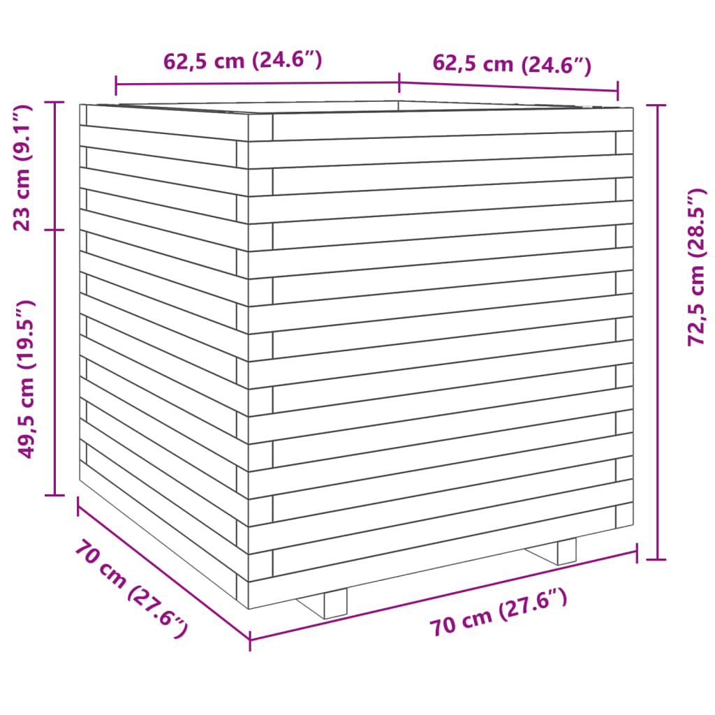 Garden Planter White 70x70x72.5 cm Solid Wood Pine