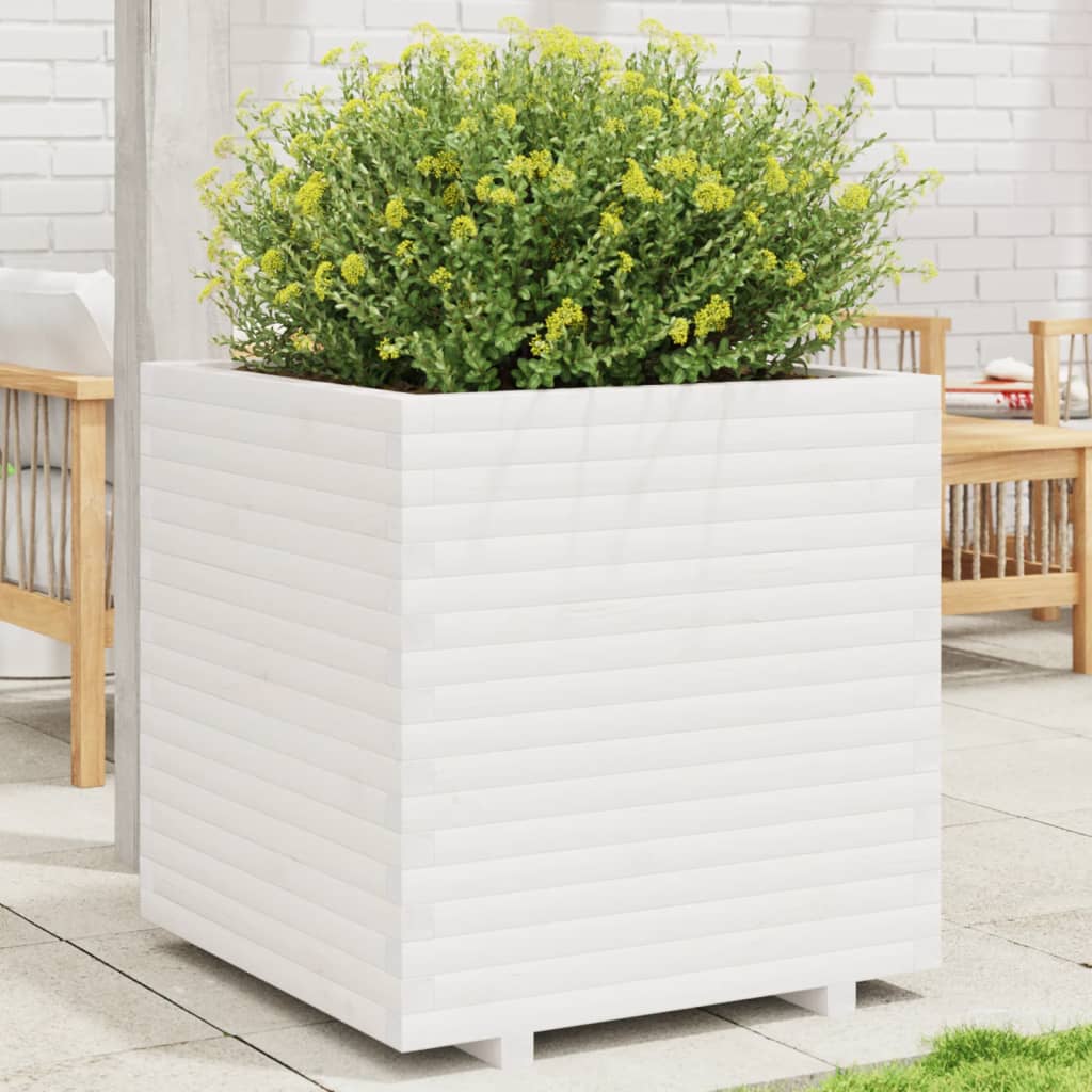 Garden Planter White 70x70x72.5 cm Solid Wood Pine