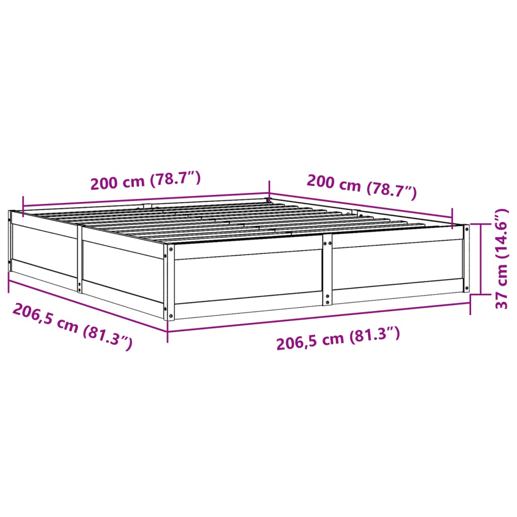 Bed Frame without Mattress Wax Brown 200x200 cm Solid Wood Pine