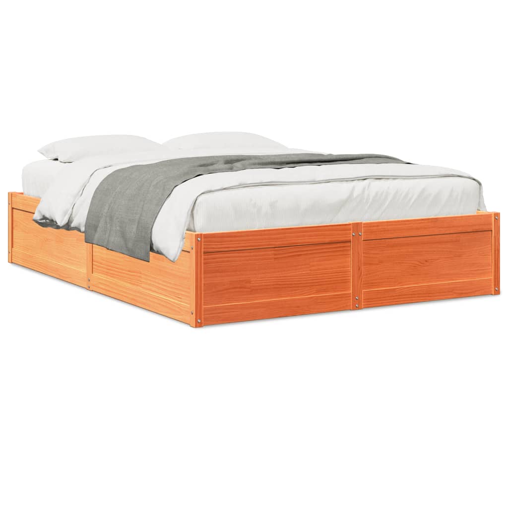 Bed Frame without Mattress Wax Brown 140x190 cm Solid Wood Pine
