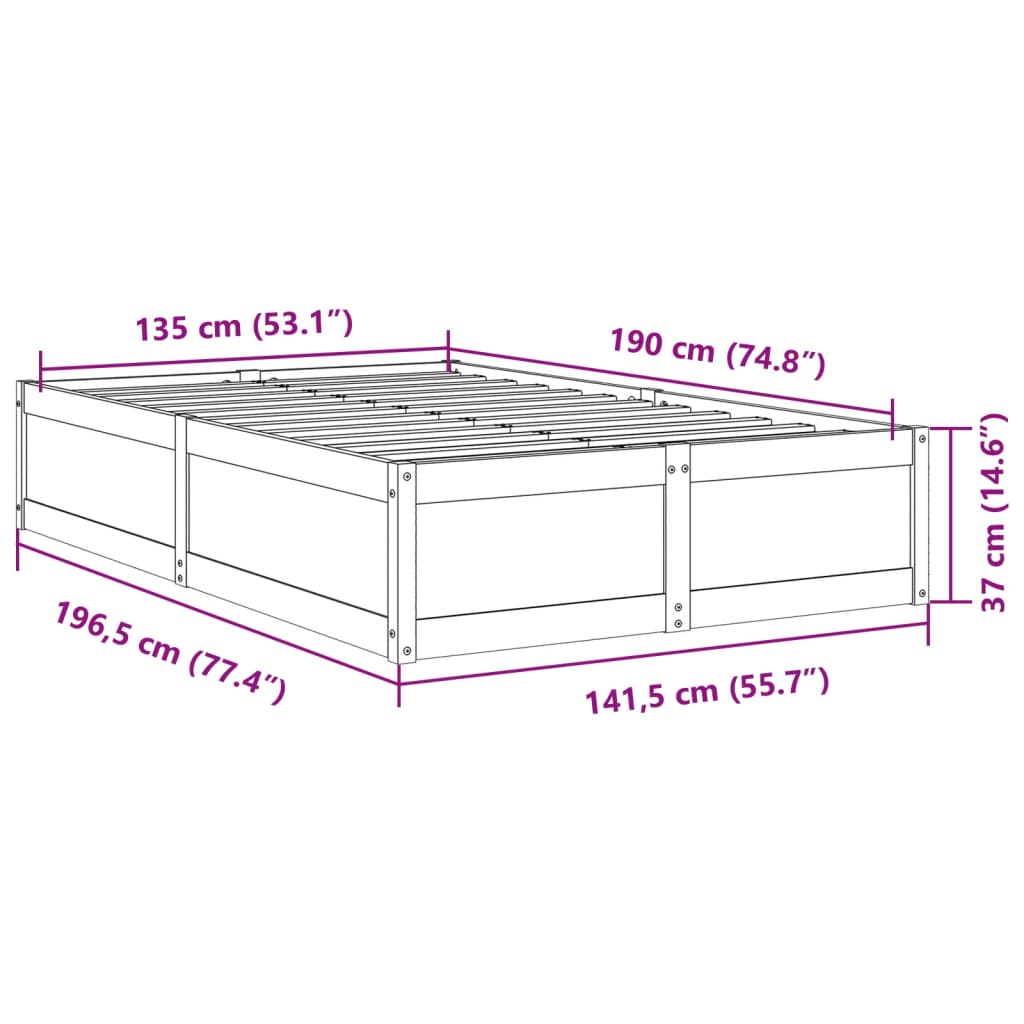 Bed Frame without Mattress 135x190 cm Double Solid Wood Pine