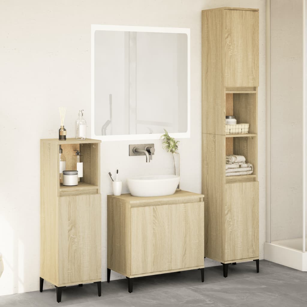 3 Piece Bathroom Furniture Set Sonoma Oak Engineered Wood