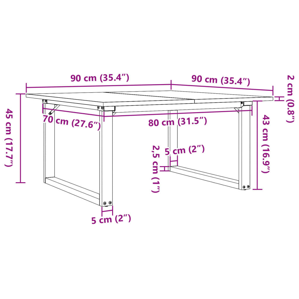 Coffee Table O-Frame 90x90x45 cm Solid Wood Pine and Steel