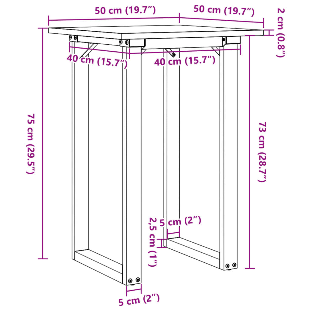 Dining Table O-Frame 50x50x75 cm Solid Wood Pine and Steel