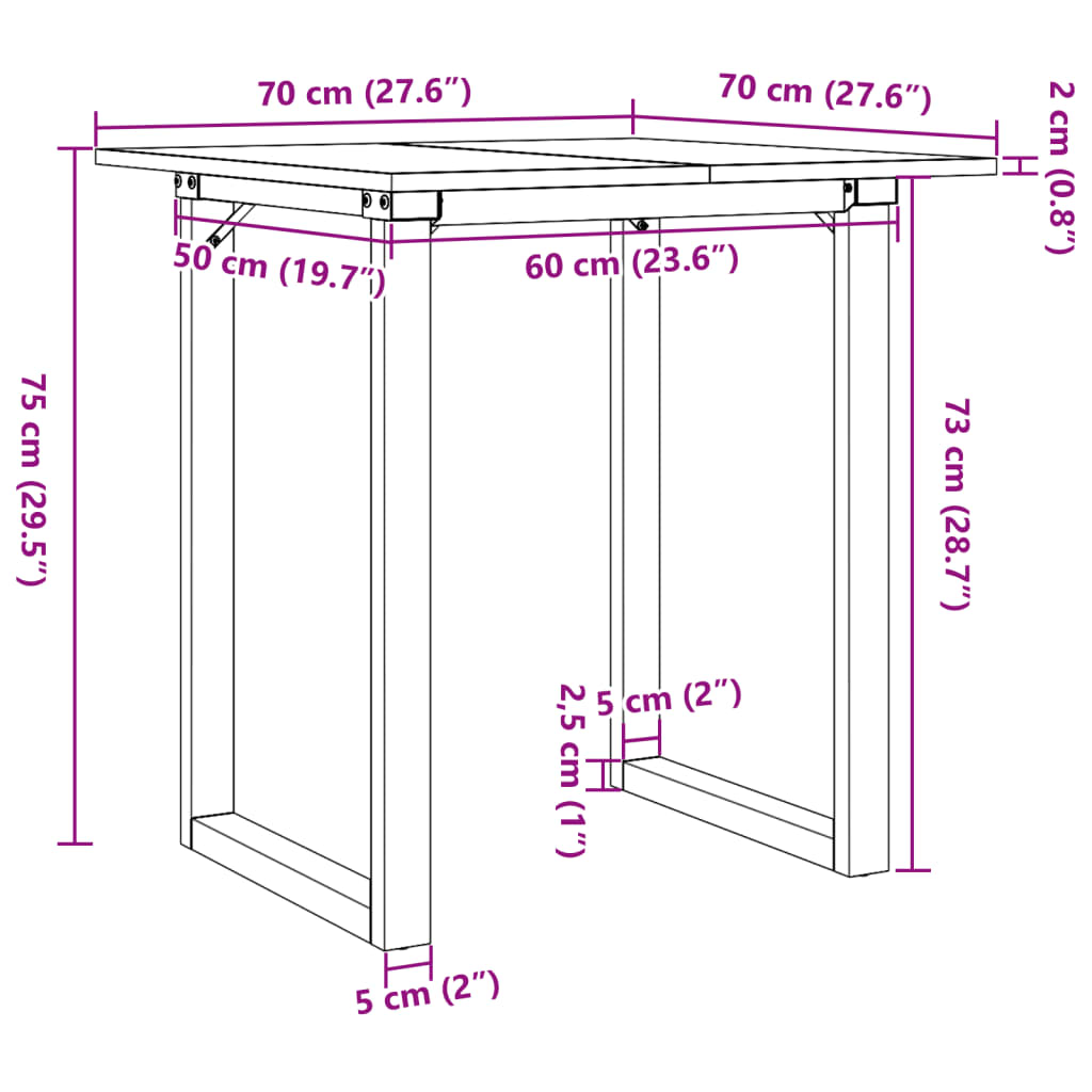 Dining Table O-Frame 70x70x75 cm Solid Wood Pine and Steel