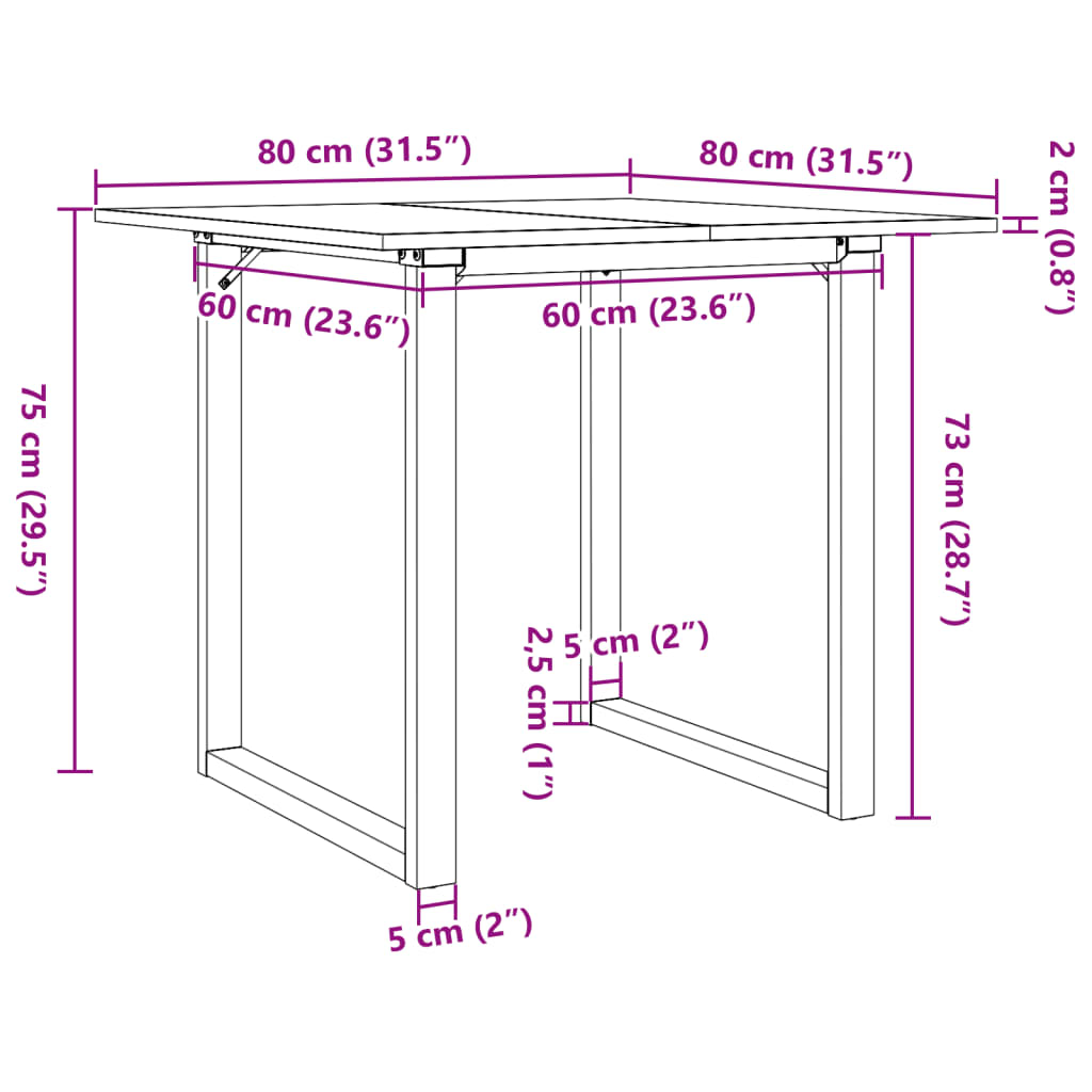 Dining Table O-Frame 80x80x75 cm Solid Wood Pine and Steel