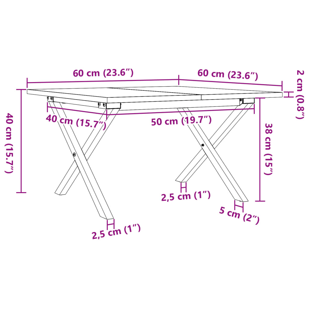 Coffee Table X-Frame 60x60x40 cm Solid Wood Pine and Steel