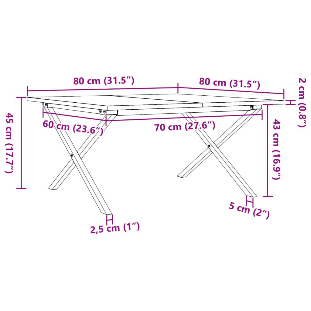 Coffee Table X-Frame 80x80x45 cm Solid Wood Pine and Steel