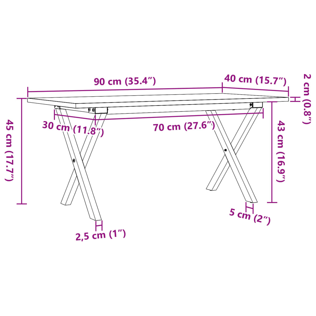 Coffee Table X-Frame 90x40x45 cm Solid Wood Pine and Steel