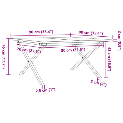 Coffee Table X-Frame 90x90x45 cm Solid Wood Pine and Steel