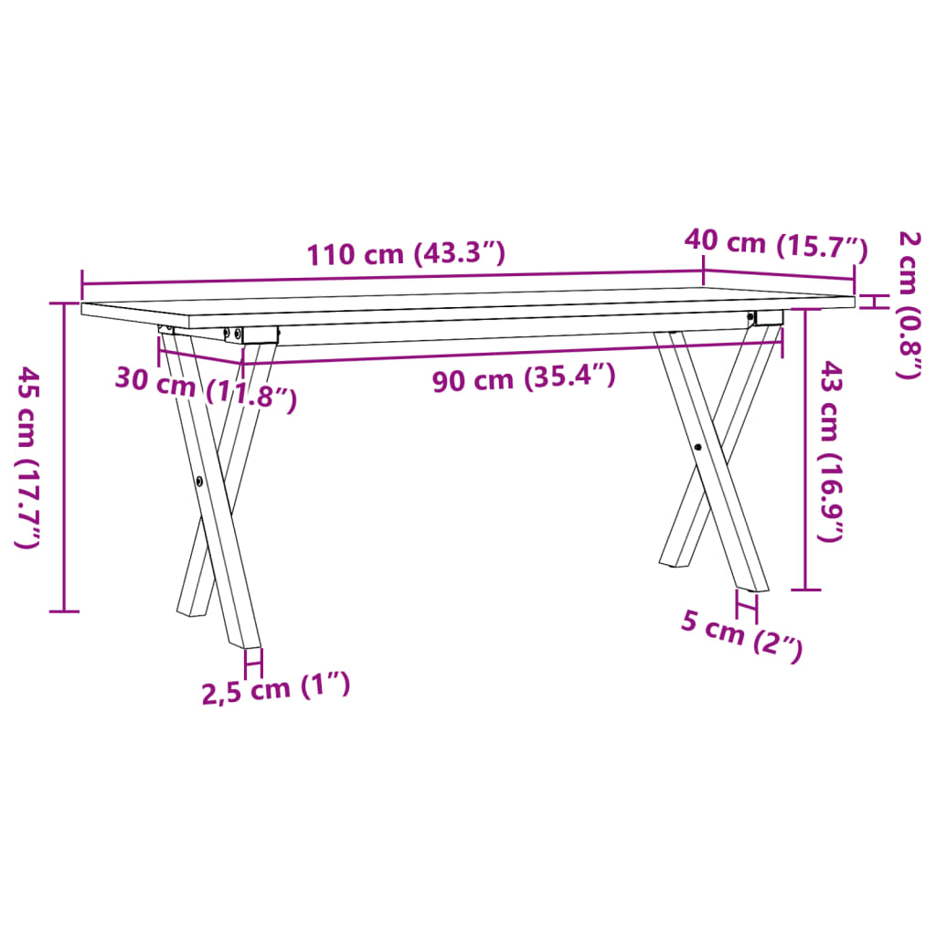 Coffee Table X-Frame 110x40x45 cm Solid Wood Pine and Steel