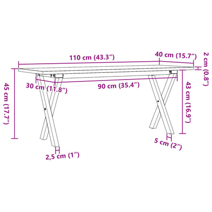 Coffee Table X-Frame 110x40x45 cm Solid Wood Pine and Steel