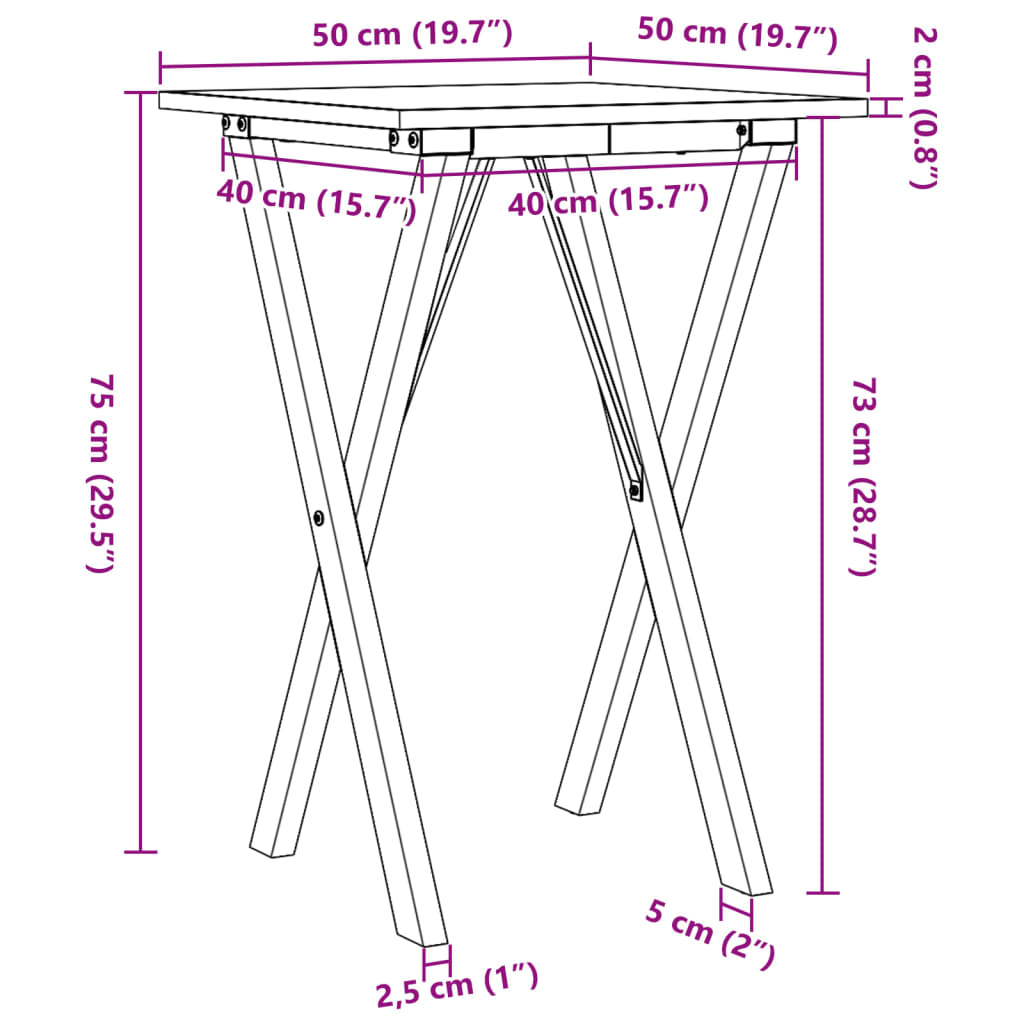 Dining Table X-Frame 50x50x75 cm Solid Wood Pine and Steel