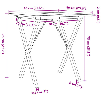 Dining Table X-Frame 60x60x75 cm Solid Wood Pine and Steel