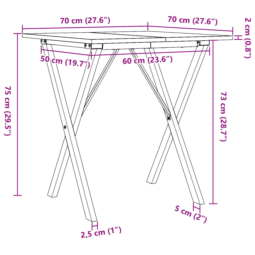 Dining Table X-Frame 70x70x75 cm Solid Wood Pine and Steel