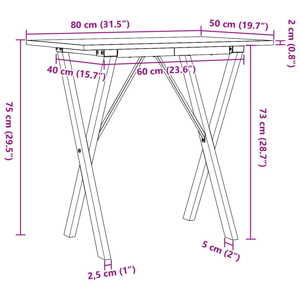 Dining Table X-Frame 80x50x75 cm Solid Wood Pine and Steel