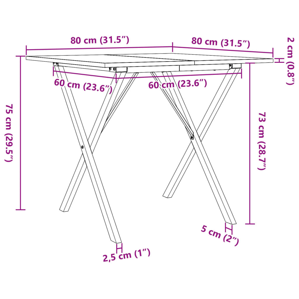 Dining Table X-Frame 80x80x75 cm Solid Wood Pine and Steel