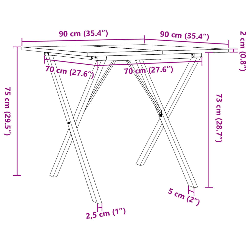 Dining Table X-Frame 90x90x75 cm Solid Wood Pine and Steel