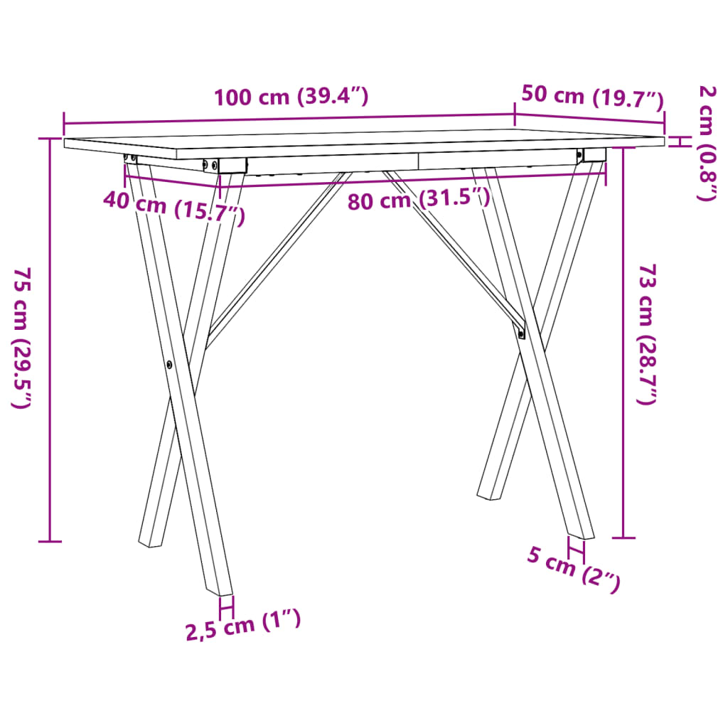 Dining Table X-Frame 100x50x75 cm Solid Wood Pine and Steel