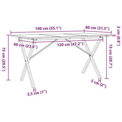 Dining Table X-Frame 140x80x75 cm Solid Wood Pine and Steel