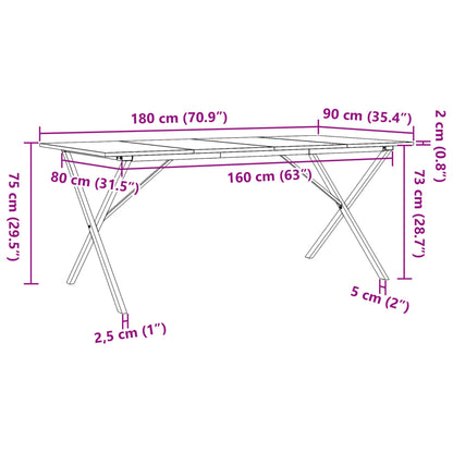 Dining Table X-Frame 180x90x75 cm Solid Wood Pine and Steel