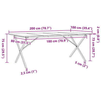 Dining Table X-Frame 200x100x75 cm Solid Wood Pine and Steel