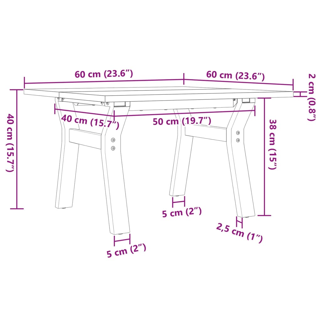 Coffee Table Y-Frame 60x60x40 cm Solid Wood Pine and Steel