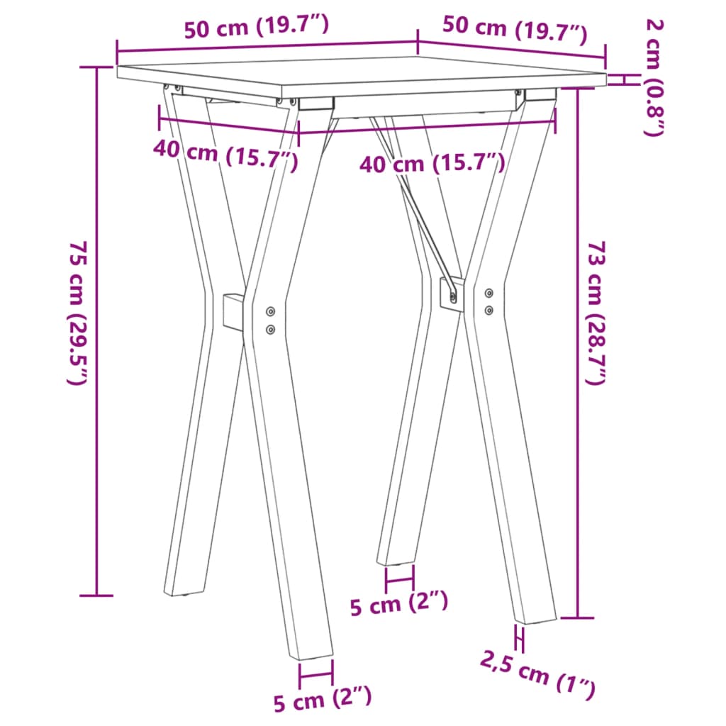 Dining Table Y-Frame 50x50x75 cm Solid Wood Pine and Steel