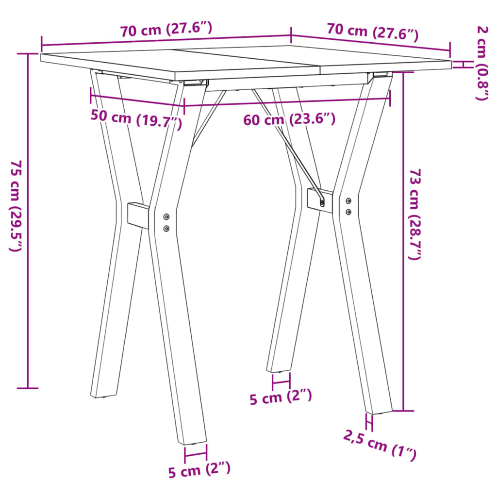 Dining Table Y-Frame 70x70x75 cm Solid Wood Pine and Steel