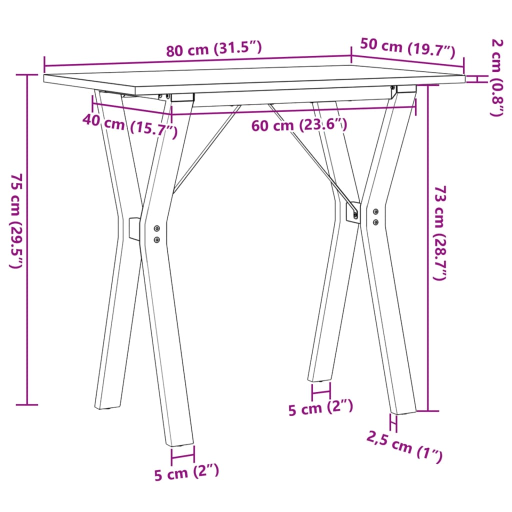 Dining Table Y-Frame 80x50x75 cm Solid Wood Pine and Steel