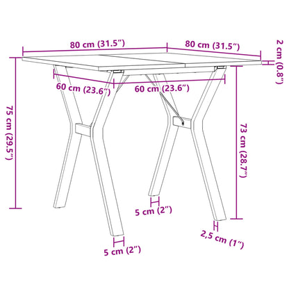 Dining Table Y-Frame 80x80x75 cm Solid Wood Pine and Steel