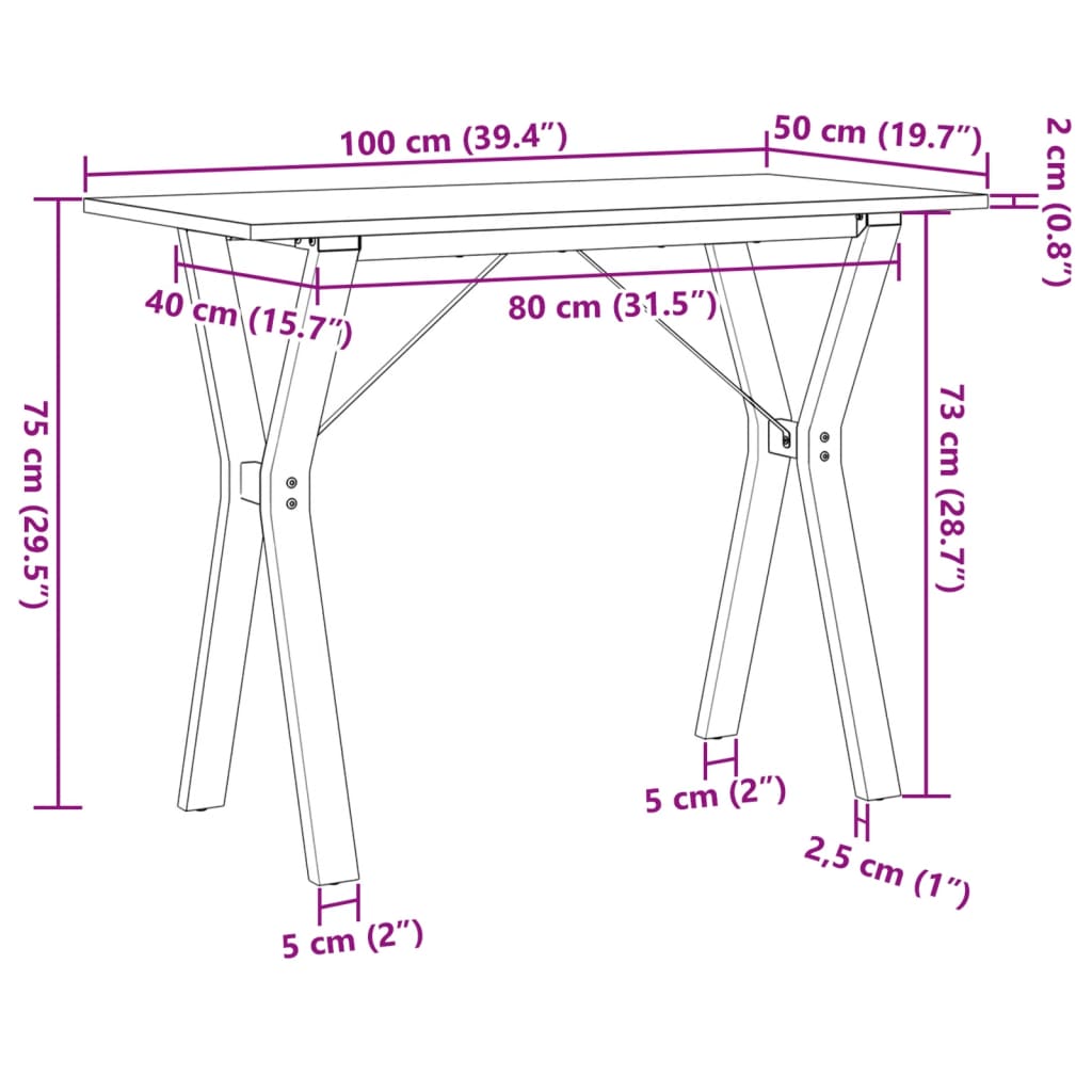 Dining Table Y-Frame 100x50x75 cm Solid Wood Pine and Steel