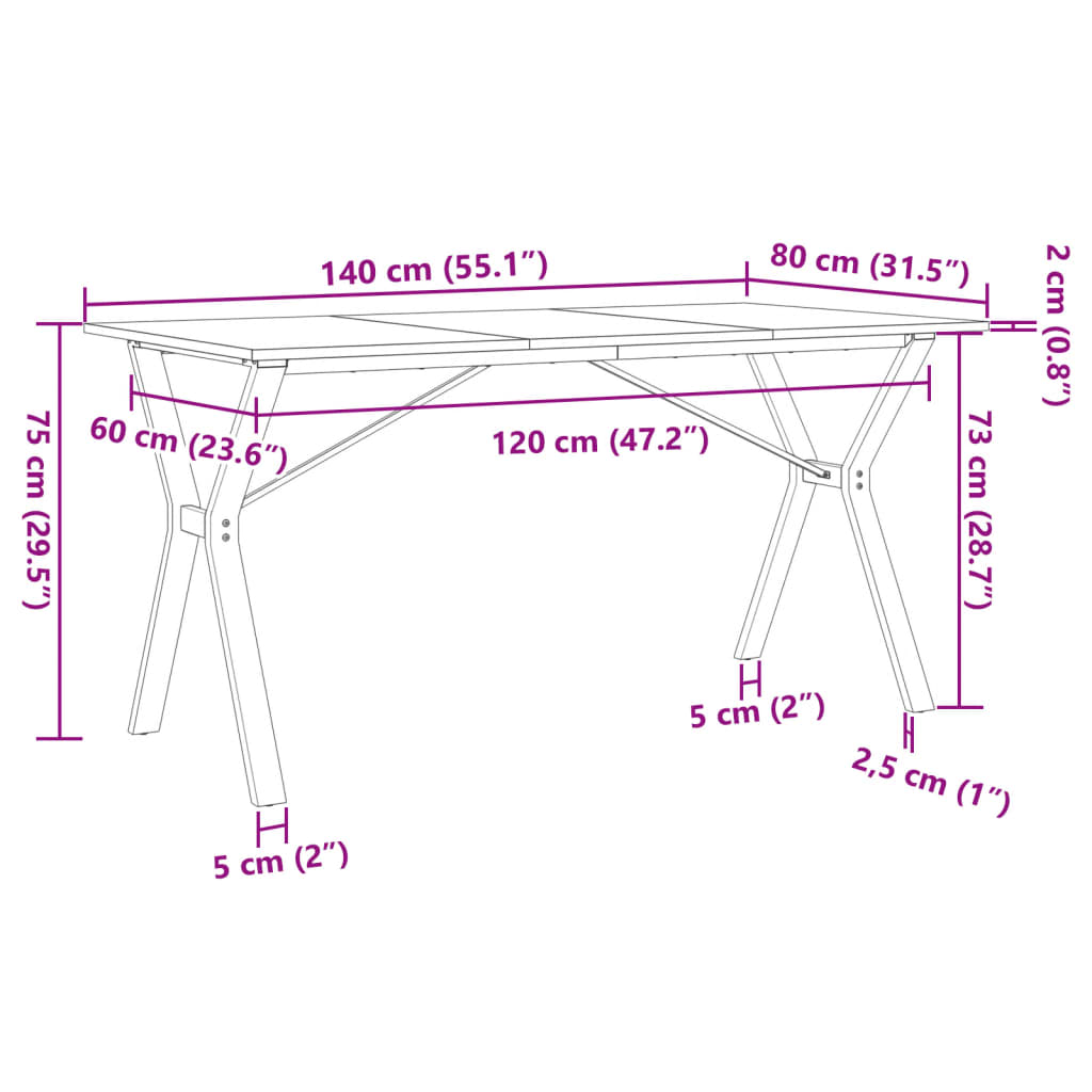 Dining Table Y-Frame 140x80x75 cm Solid Wood Pine and Steel