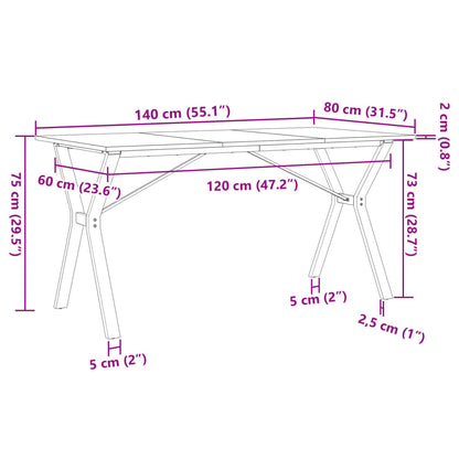 Dining Table Y-Frame 140x80x75 cm Solid Wood Pine and Steel