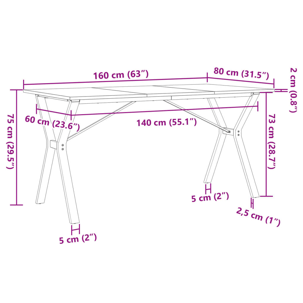 Dining Table Y-Frame 160x80x75 cm Solid Wood Pine and Steel