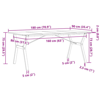 Dining Table Y-Frame 180x90x75 cm Solid Wood Pine and Steel