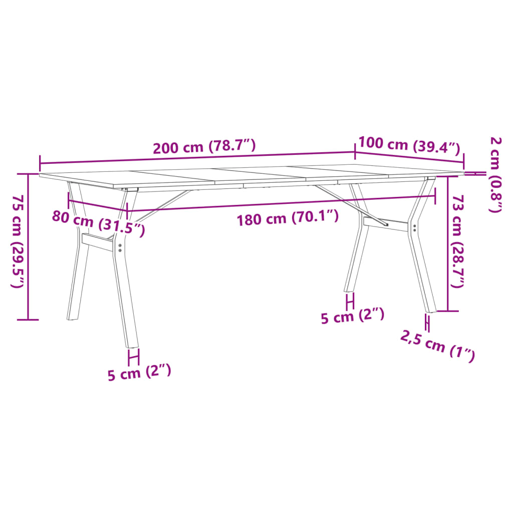 Dining Table Y-Frame 200x100x75 cm Solid Wood Pine and Steel