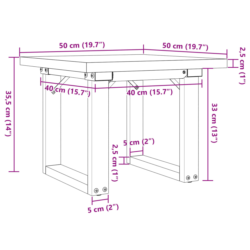 Coffee Table O-Frame 50x50x35.5 cm Solid Wood Pine and Steel