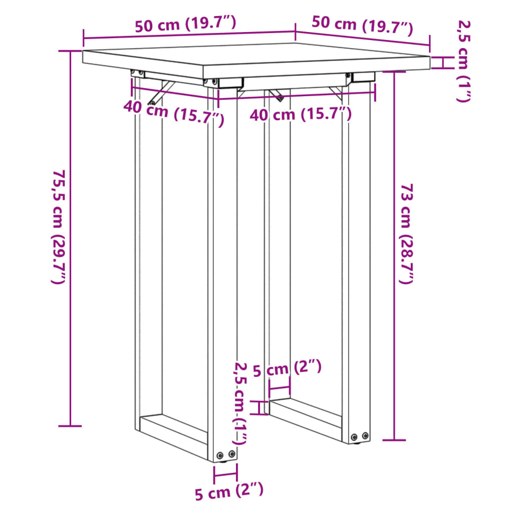 Dining Table O-Frame 50x50x75.5 cm Solid Wood Pine and Steel