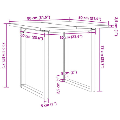 Dining Table O-Frame 80x80x75.5 cm Solid Wood Pine and Steel