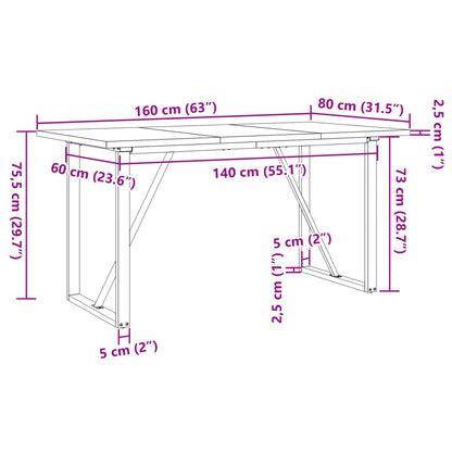 Dining Table O-Frame 160x80x75.5 cm Solid Wood Pine and Steel