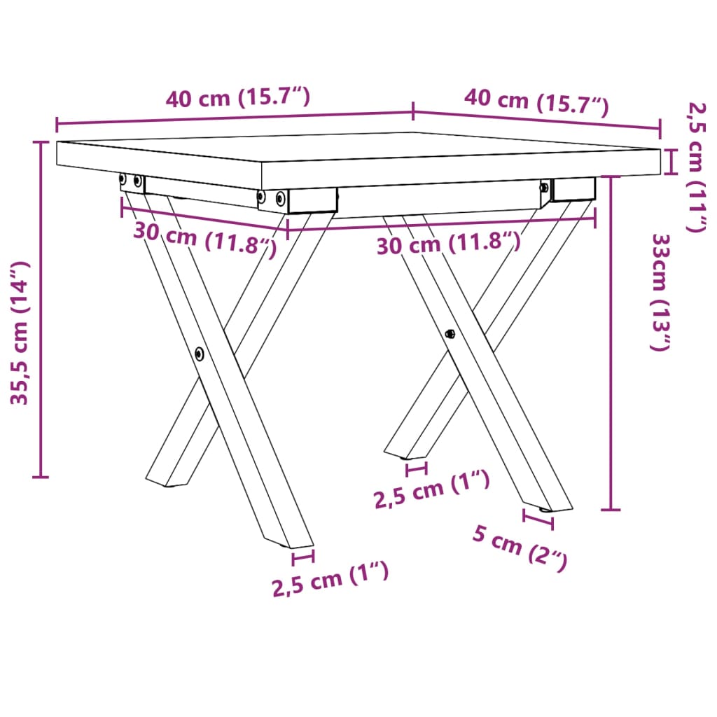 Coffee Table X-Frame 40x40x35.5 cm Solid Wood Pine and Steel