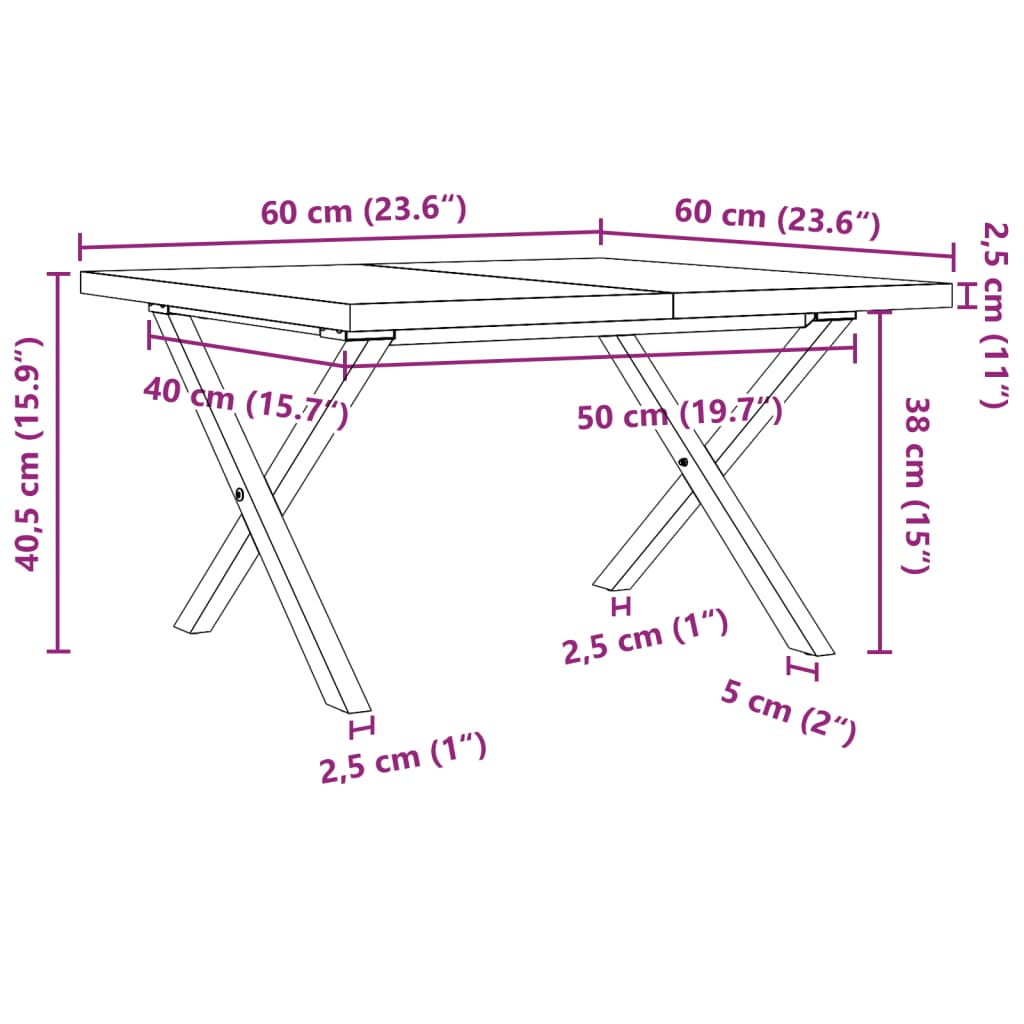 Coffee Table X-Frame 60x60x40.5 cm Solid Wood Pine and Steel