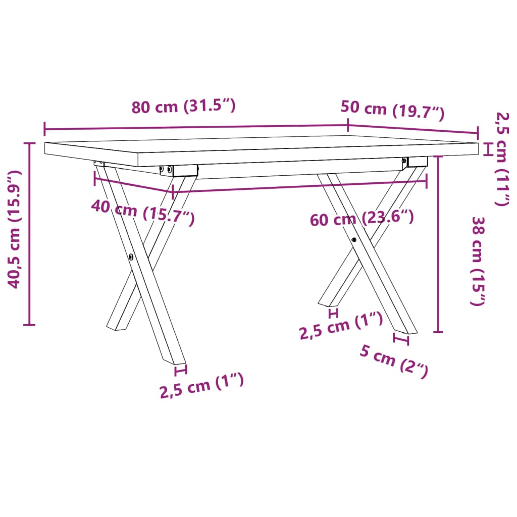 Coffee Table X-Frame 80x50x40.5 cm Solid Wood Pine and Steel