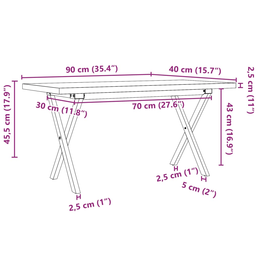 Coffee Table X-Frame 90x40x45.5 cm Solid Wood Pine and Steel